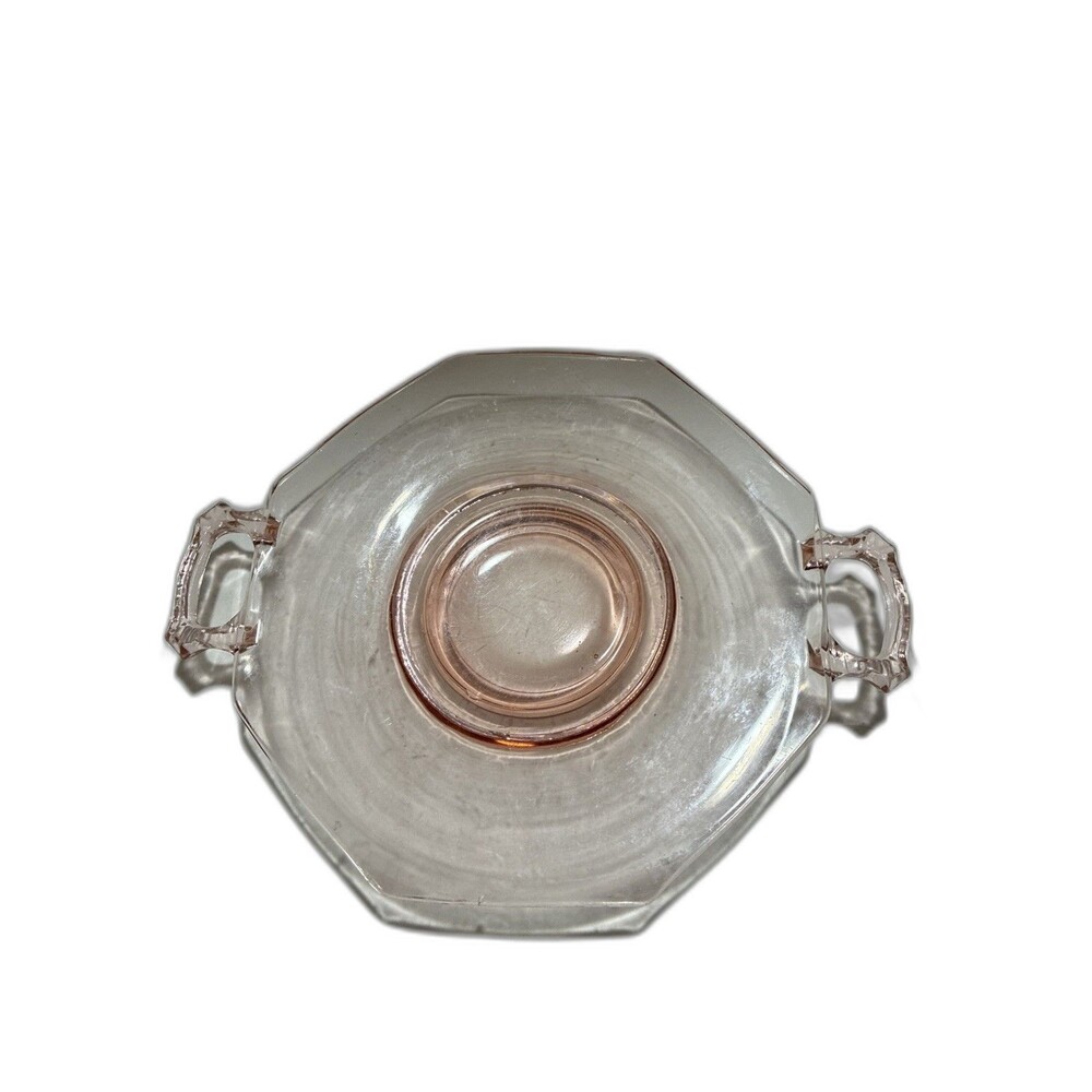 Pink Depression Glass 7” plates - Art Deco - 1930s - Handles - 8-sided